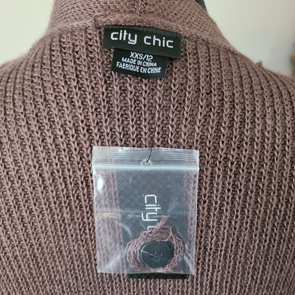 City Chic Cardigan Sweater Button Front Mocha Chunky Knit Long Line Womens XXS12 - Picture 5 of 8